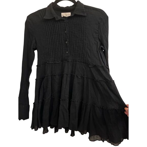 Denim & Supply Y2K Cotton Gauzy Crinkle Fit & Flare shirt sz S Romantic Goth Boh - Picture 2 of 8